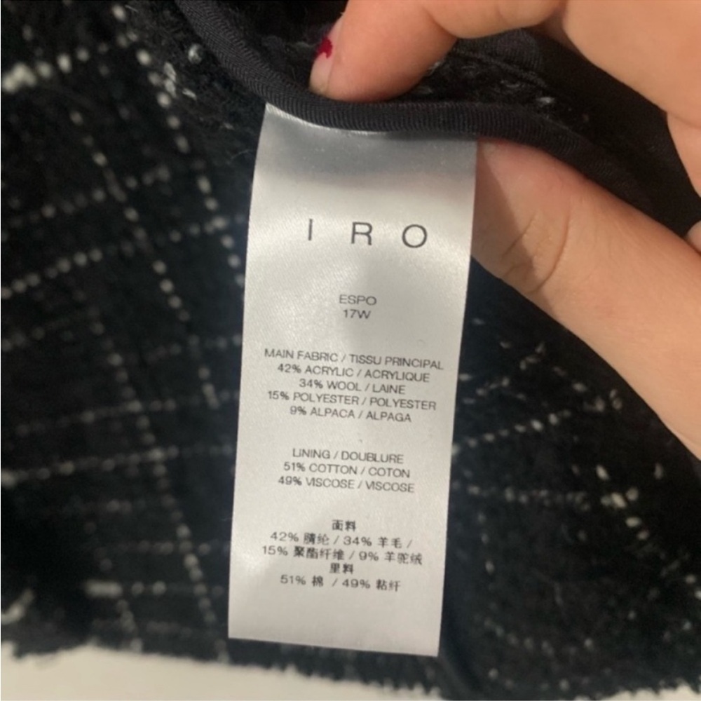 ✅ IRO Tweed Jacket Espo Boucle Tweed Fray in Black White - Picture 6 of 7